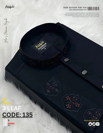 3Leaf Embroidery Black কোড - 135 - Shahriar Premium